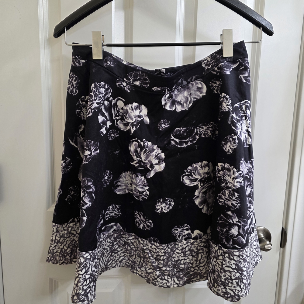 Prabal Gurung Black and White Floral Skater Skirt
